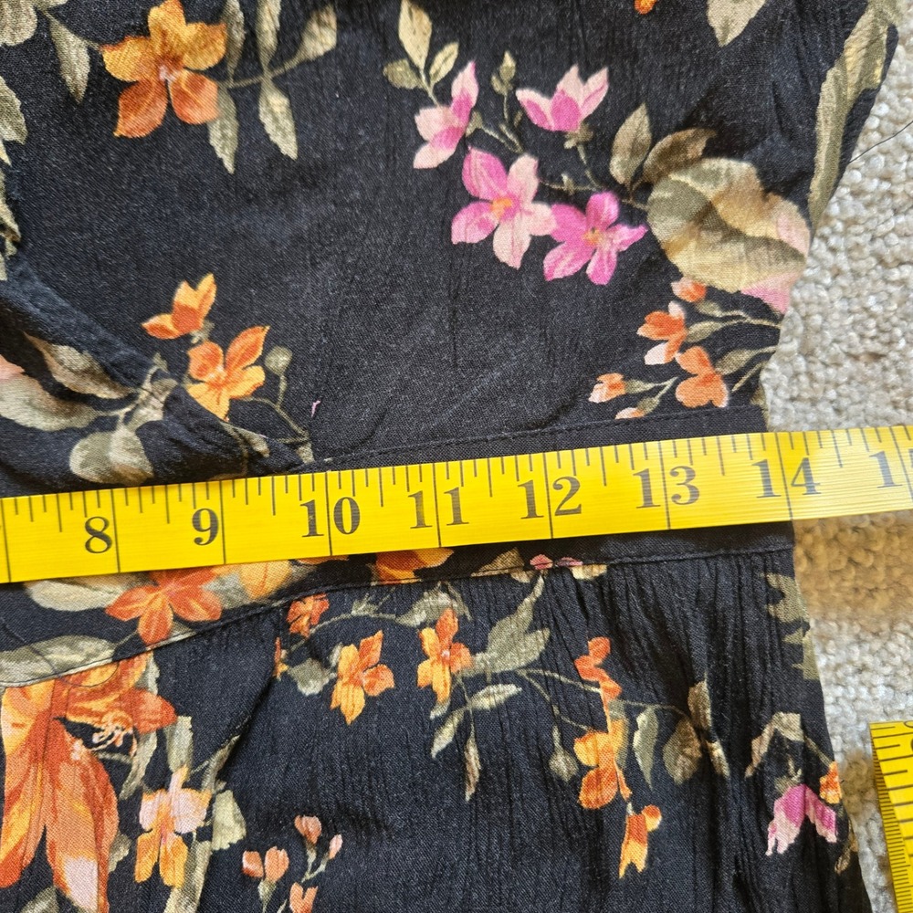 American Eagle Floral pantsuit Black Pink Orange Wide Leg Smocked Back Womens M - Picture 10 of 12